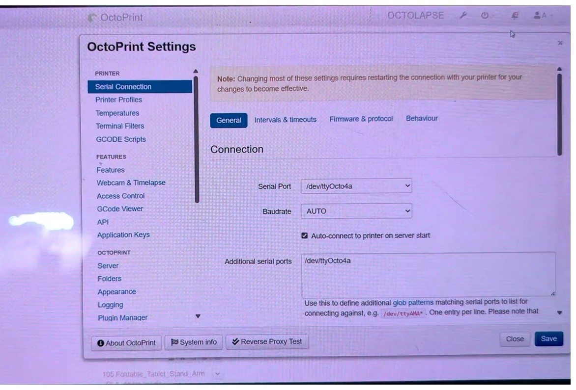 OctoPrint settings sidebar with Application Keys menu item highlighted