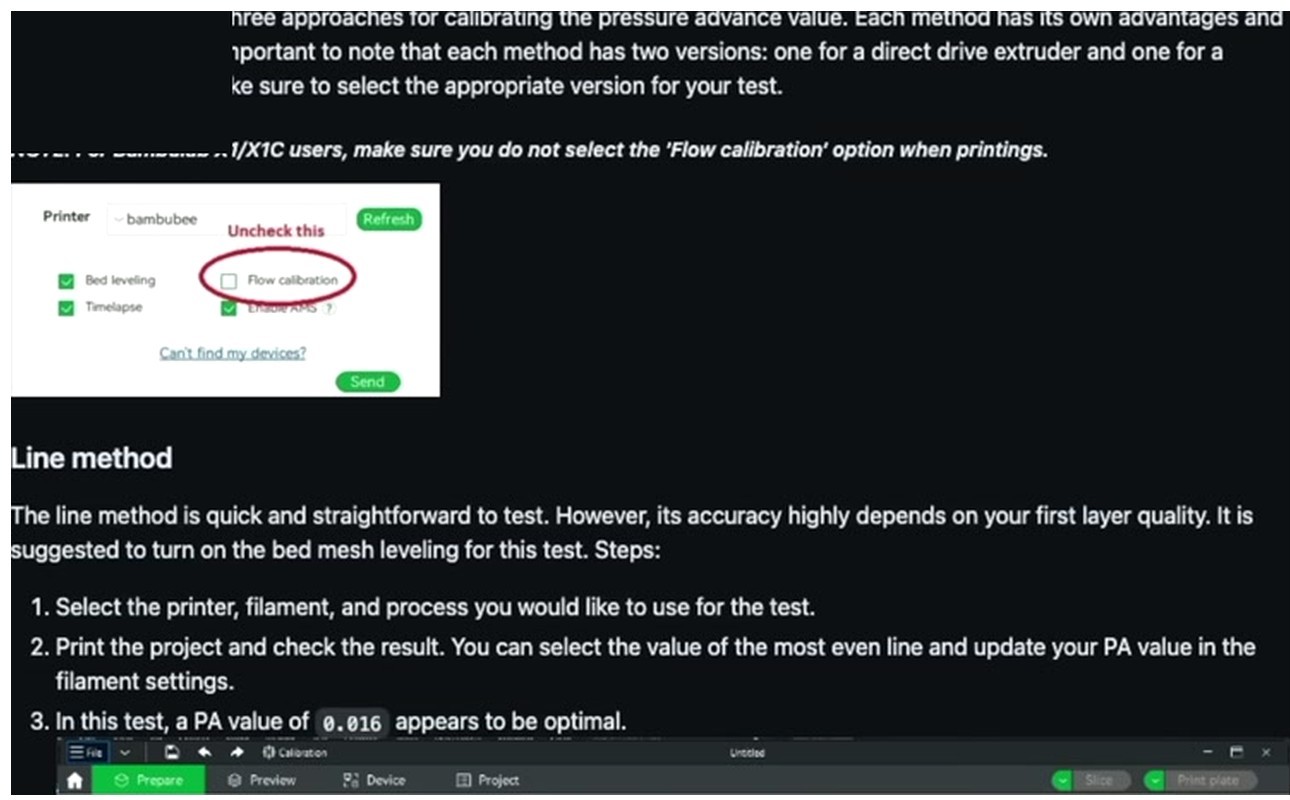 OrcaSlicer Line Method documentation showing the parallel-line layout