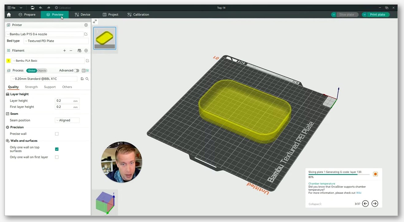 Preview tab with the vertical slider expanded and the context menu open, showing Add Pause, Add Change Filament, Add Custom Gcode options at a specific layer
