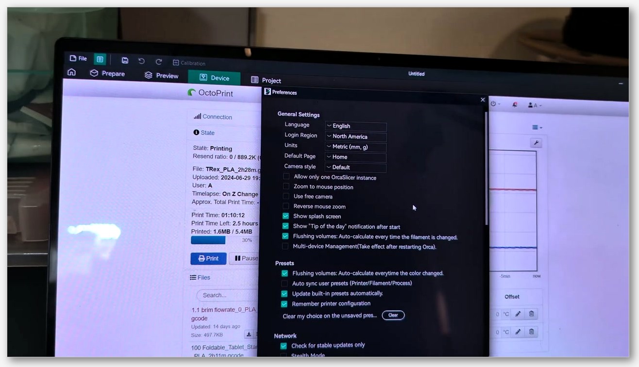 Screenshot of the OrcaSlicer physical printer connection dialog with Host Type set to Octo Klipper, IP filled in, and the Test button highlighted