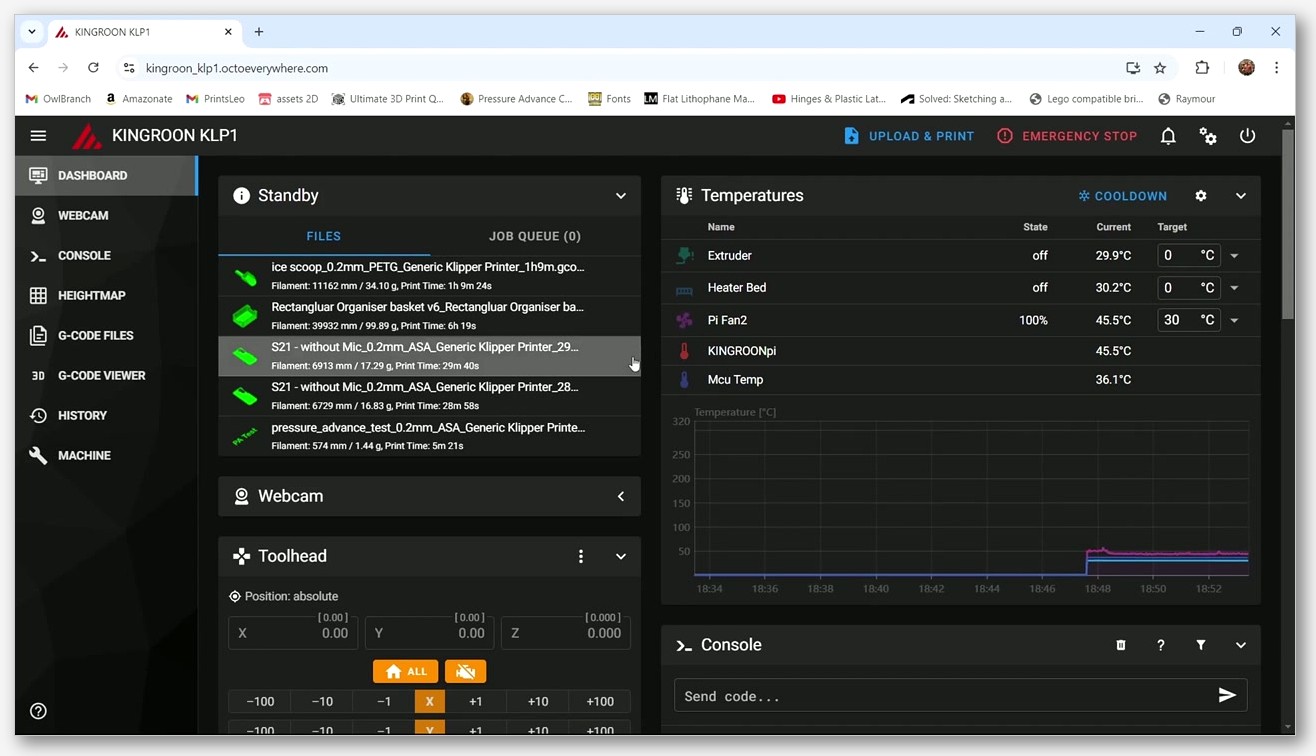 Terminal screenshot showing docker compose up running obico-server, with note about self-host being the privacy choice