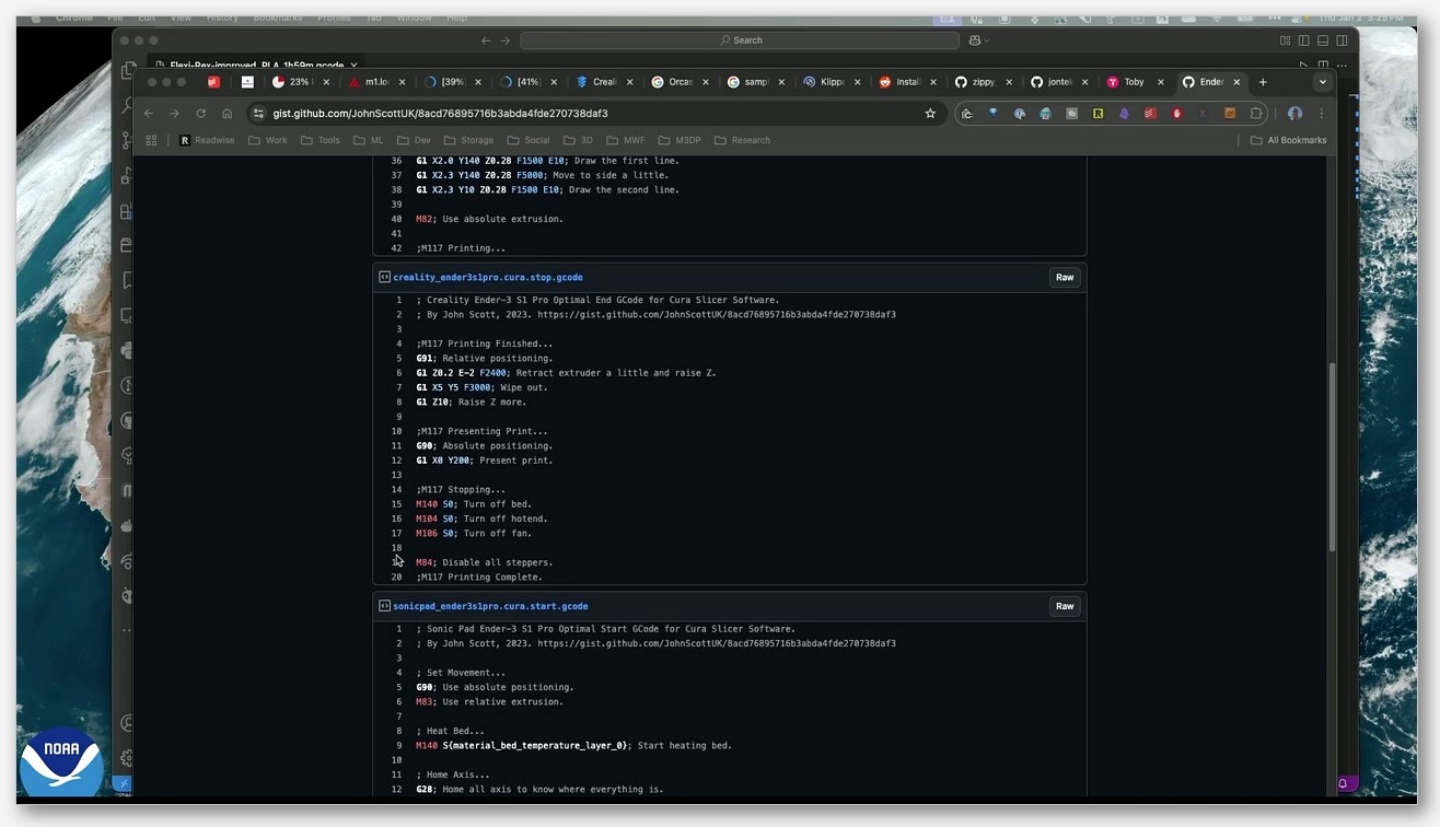 Annotated screenshot of a Marlin-flavor start G-code in OrcaSlicer's editor with callouts pointing at M82, M140, M104, G28, G29, M190, M109, G92 E0, and the pur
