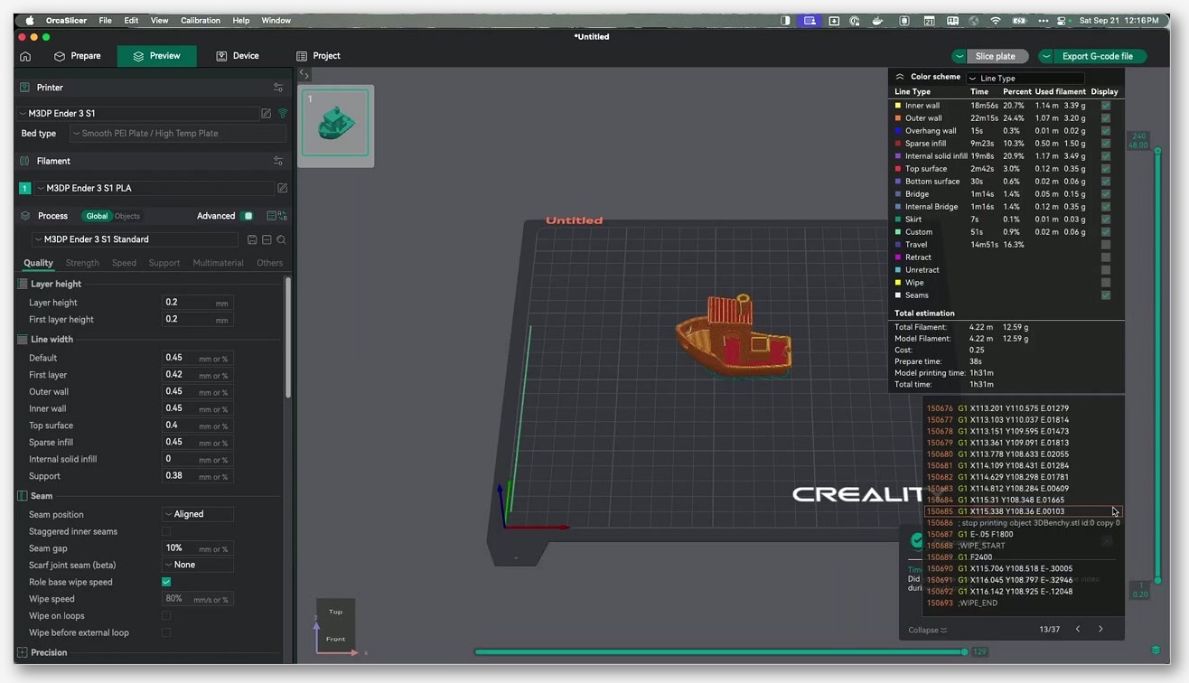 OrcaSlicer Add Printer wizard, vendor=Creality selected, scroll list visible with the five Ender 3 profile families highlighted