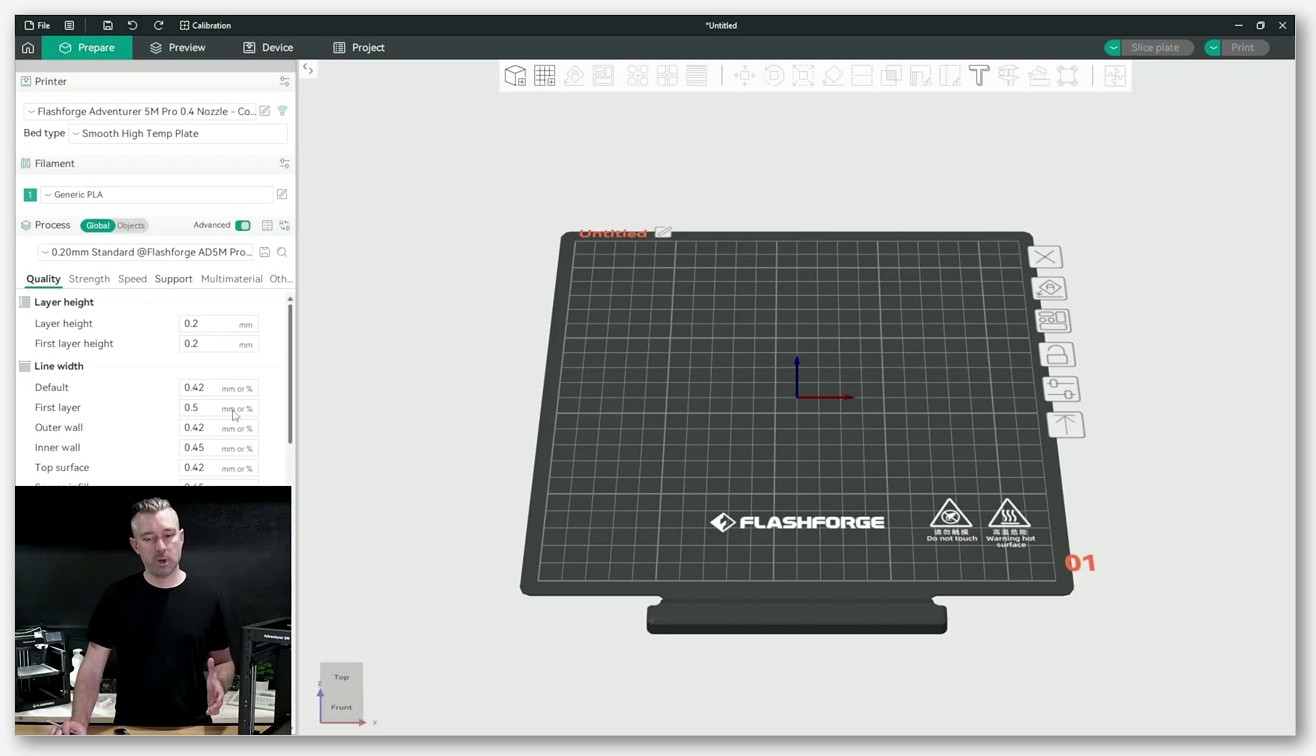 Orca-Flashforge Device tab screenshot showing live camera and print status