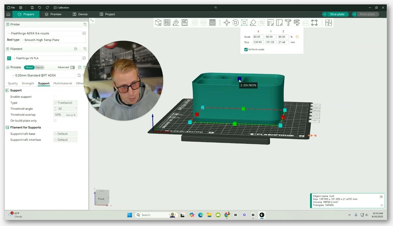 Screenshot demonstrating the missing Device support in upstream OrcaSlicer for Flashforge printers