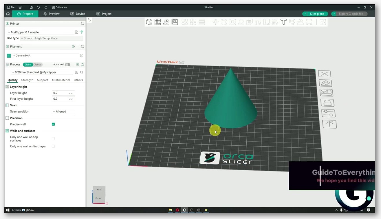 screenshot of OrcaSlicer 2.3 object list context menu with Add modifier submenu expanded showing Cube Cylinder Sphere Cone Disc Torus