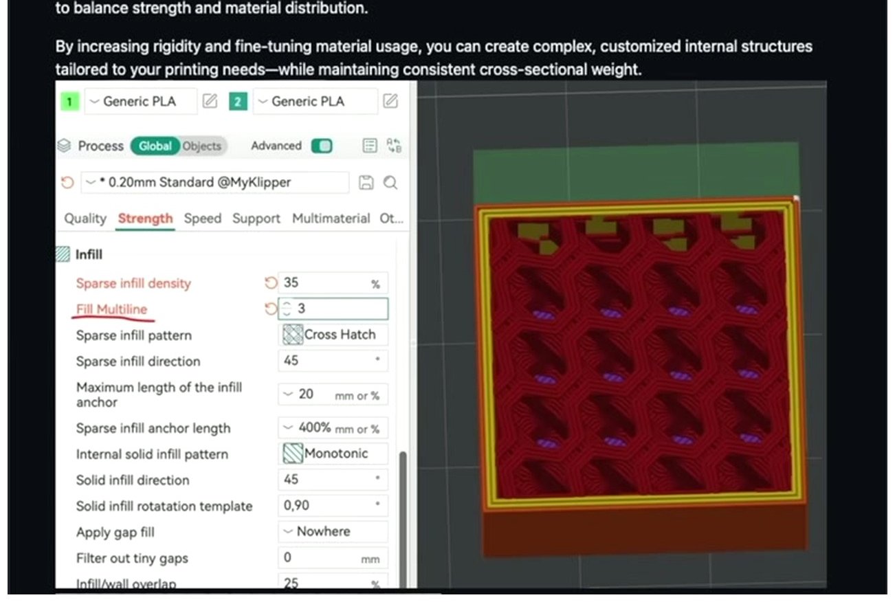 OrcaSlicer Process settings Strength tab showing infill density and 3D preview for a Prusa MK4 print