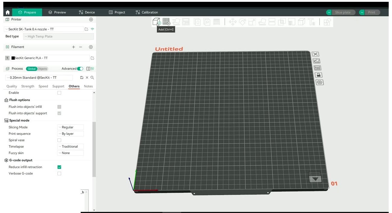OrcaSlicer printer settings dialog Others tab showing flush options, slicing mode, and G-code output settings