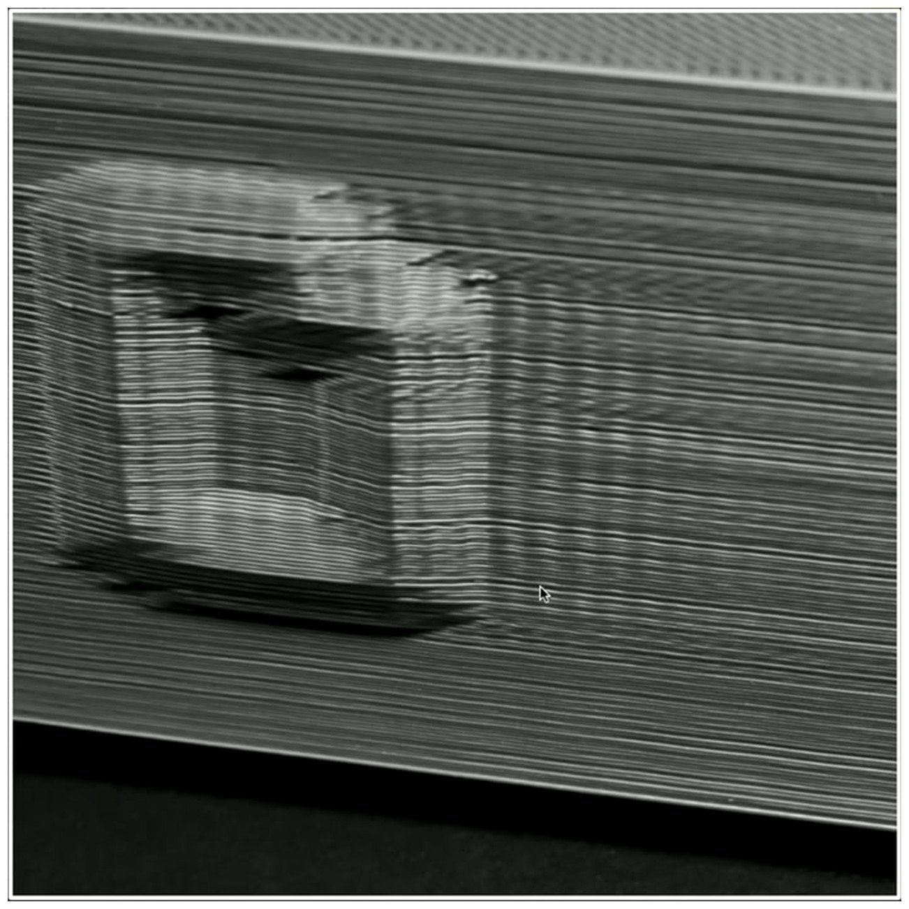 Close-up of a printed corner showing ringing and ghosting artifacts on the wall after the 90 degree turn