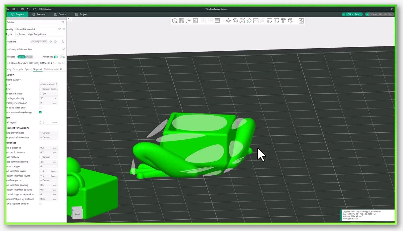 Screenshot of OrcaSlicer cooling settings panel for PETG profile, fan_min 20 highlighted, overhang threshold visible.