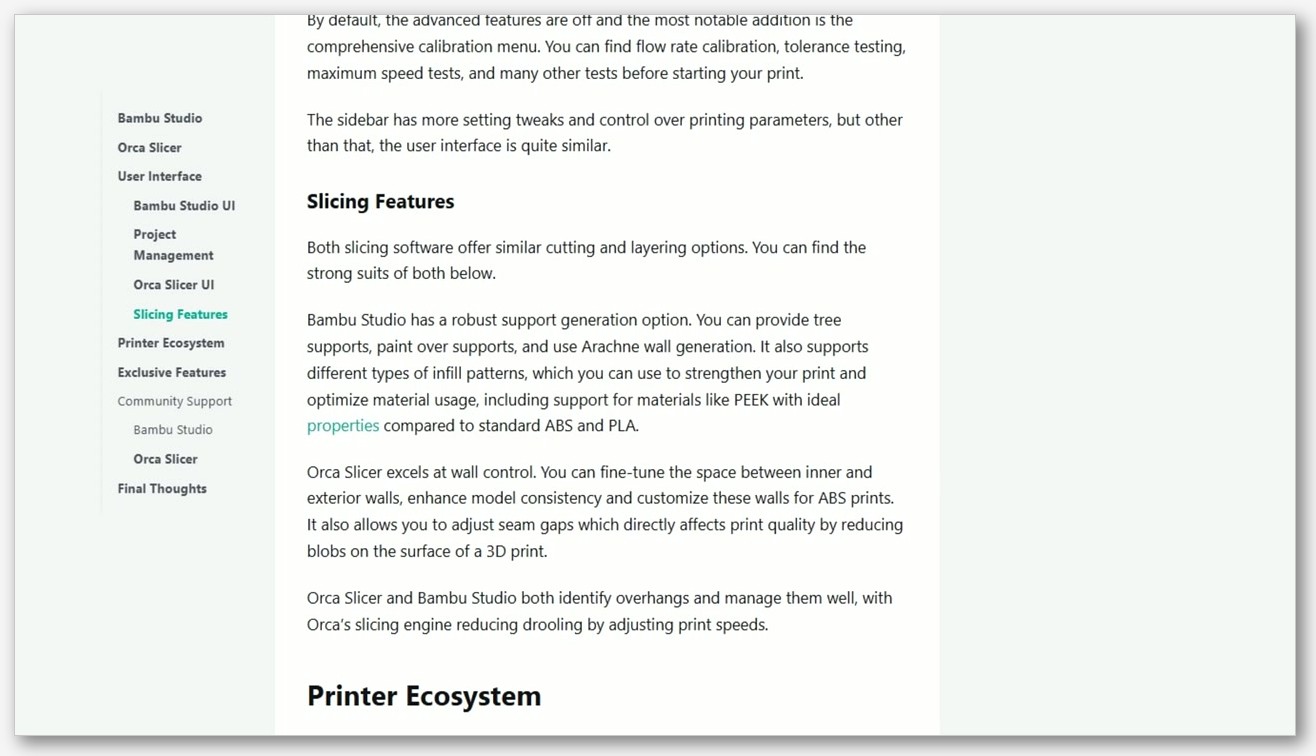 clean table comparing OrcaSlicer, Orca-Flashforge, Anycubic Slicer Next, ELEGOO Slicer, Snapmaker Orca across license, version, supported printers, distribution