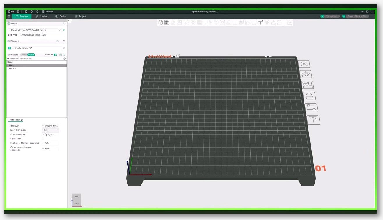 Screenshot of the OrcaSlicer right panel showing the Filament dropdown with a small floppy disk save icon and a modified indicator next to the preset name