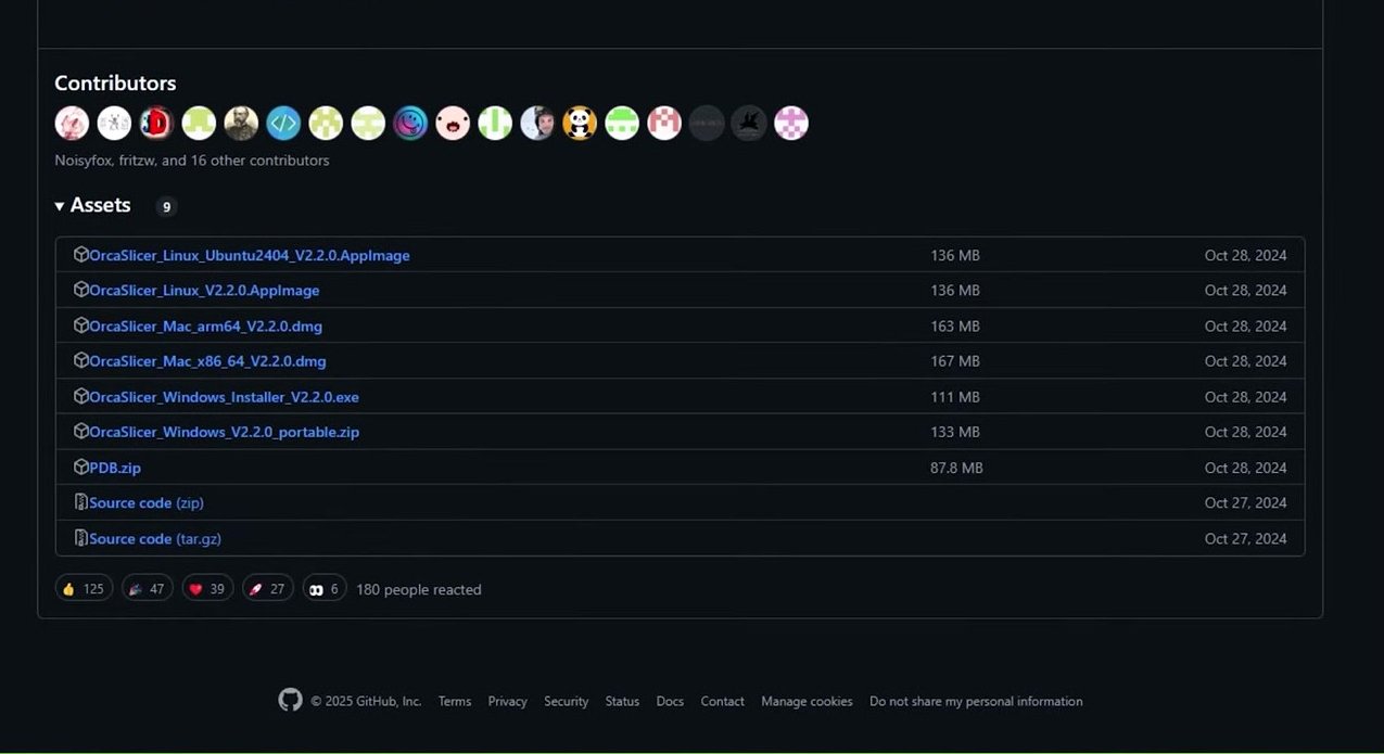 OrcaSlicer GitHub release assets showing the Mac DMG files