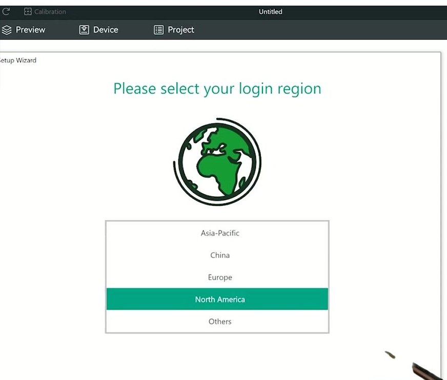 OrcaSlicer first-run wizard region picker showing Asia Pacific, Europe, North America, Other
