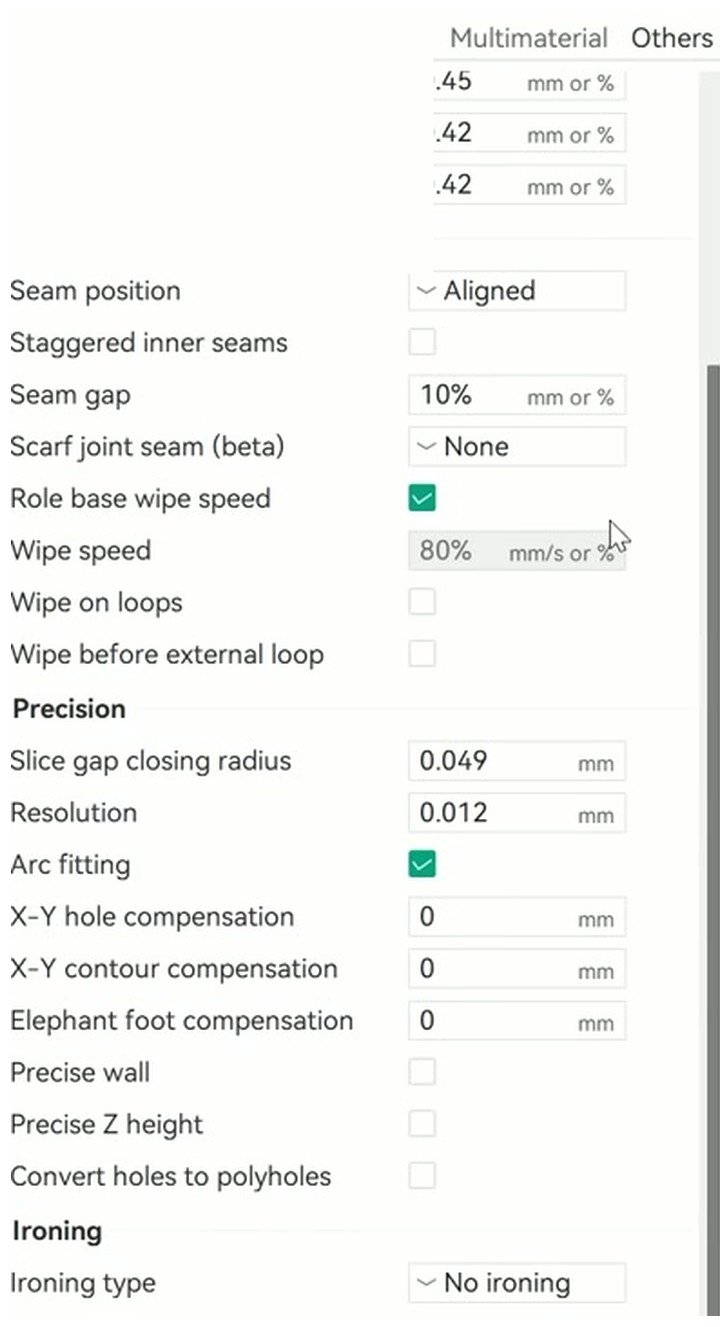 OrcaSlicer walls and precision settings panel